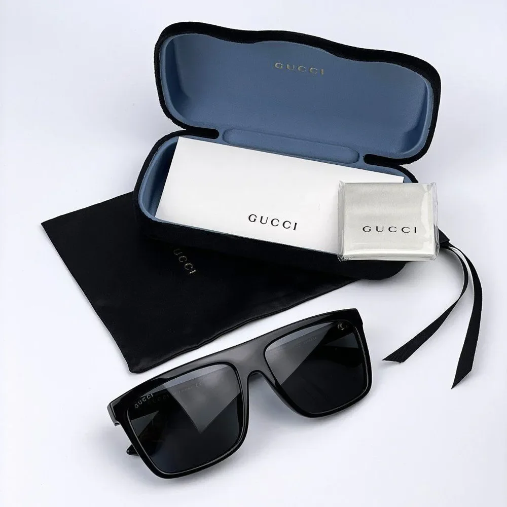 NEW Gucci GG0748S 001 Black Gray Rectangle Men Sunglasses